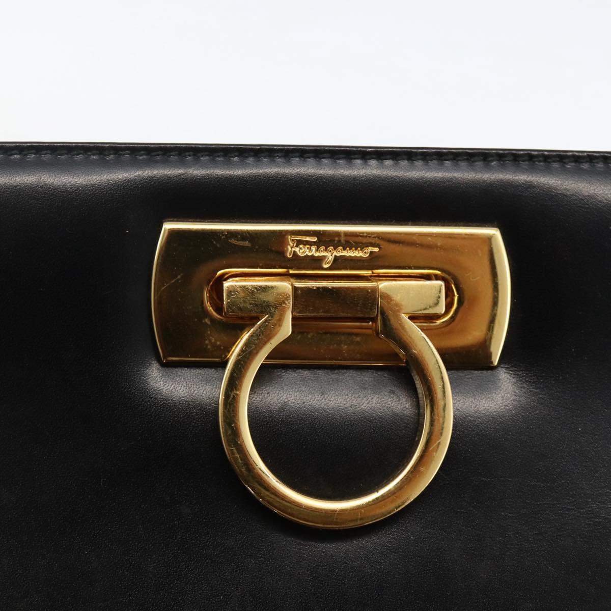 Salvatore Ferragamo Gancini Chain Shoulder Bag Leather Black Gold Auth BAZ418