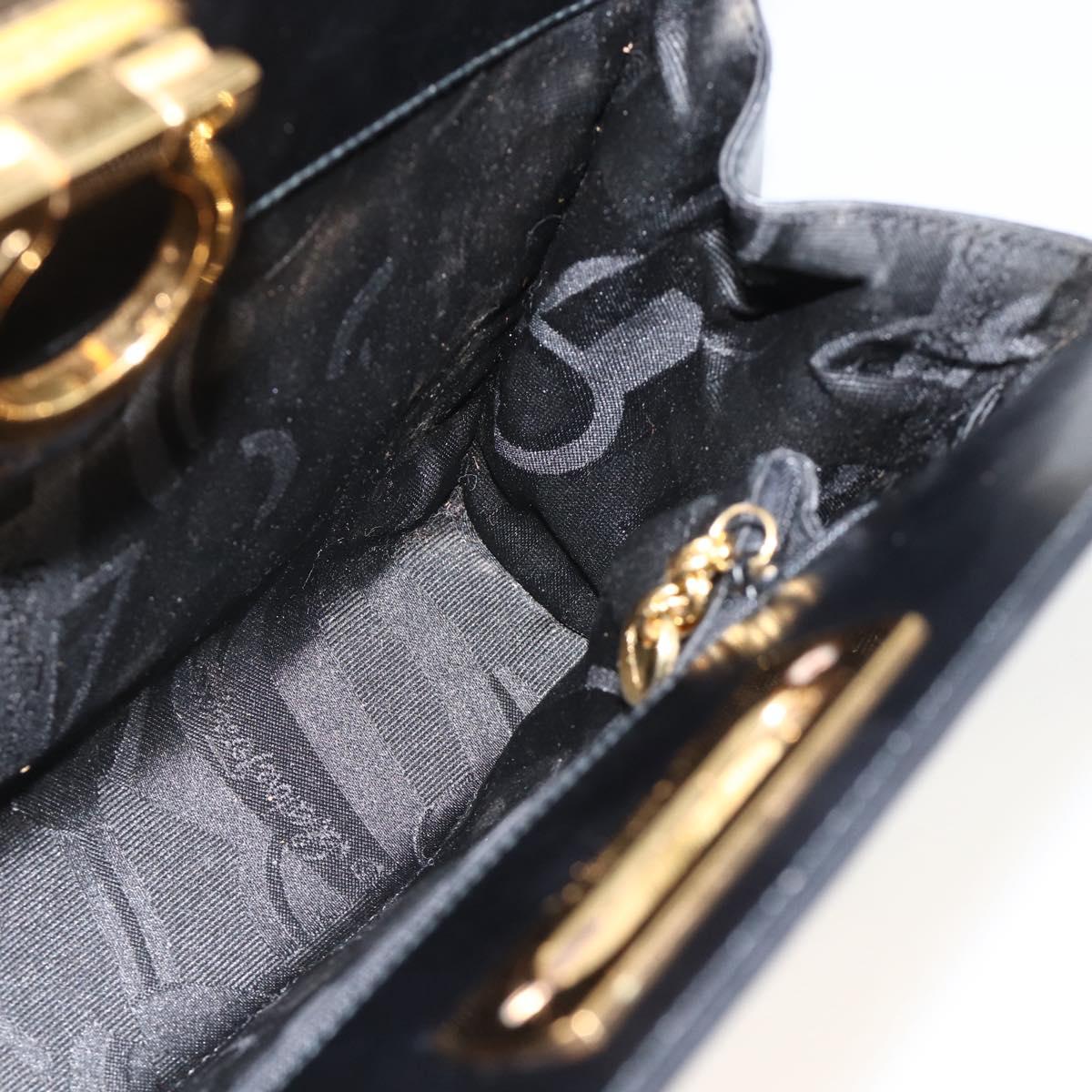 Salvatore Ferragamo Gancini Chain Shoulder Bag Leather Black Gold Auth BAZ418