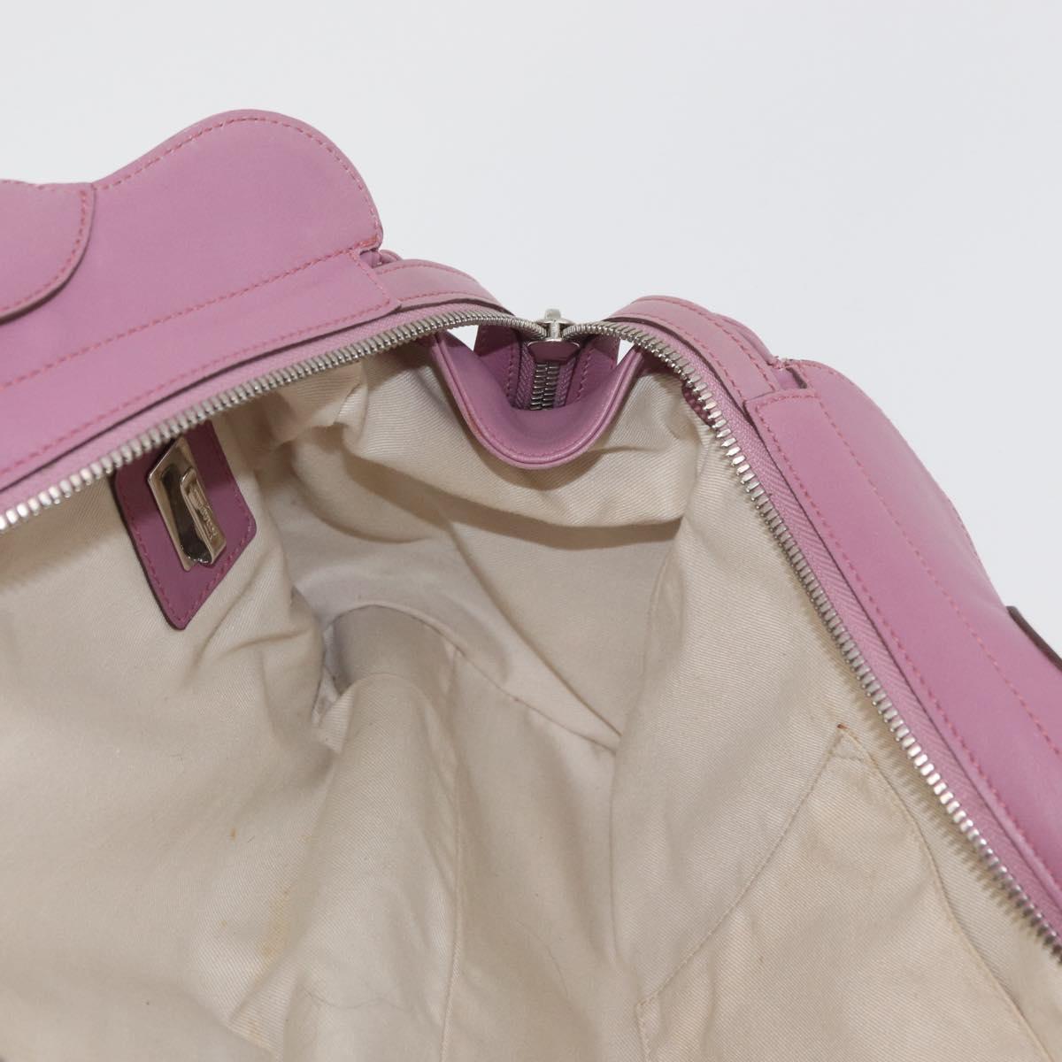 Salvatore Ferragamo Gancini Tote Bag Leather Pink Silver Auth BAZ427