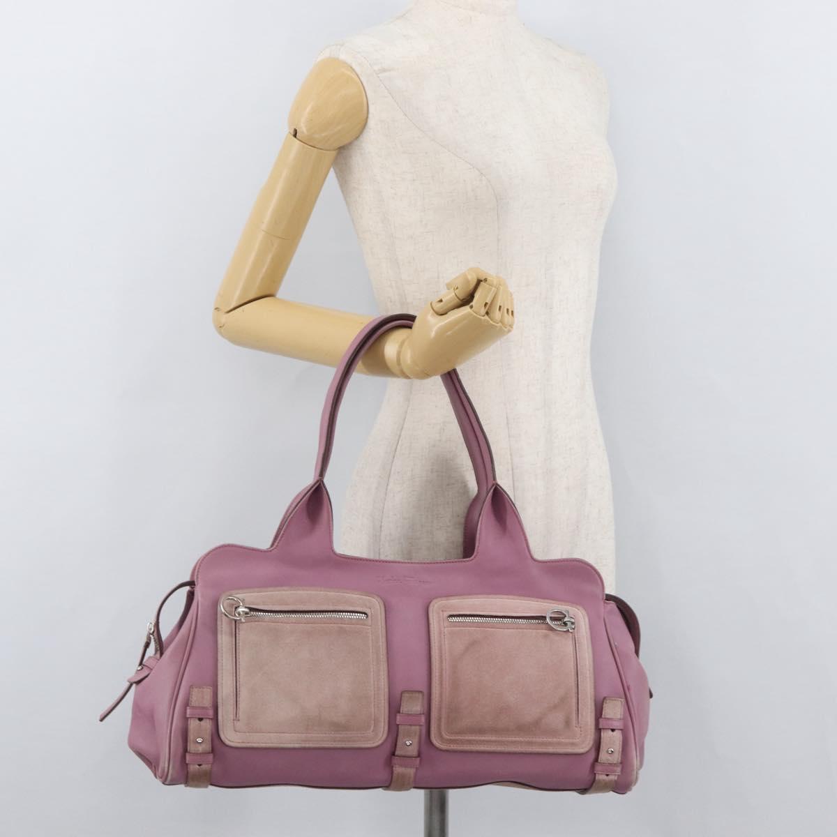 Salvatore Ferragamo Gancini Tote Bag Leather Pink Silver Auth BAZ427