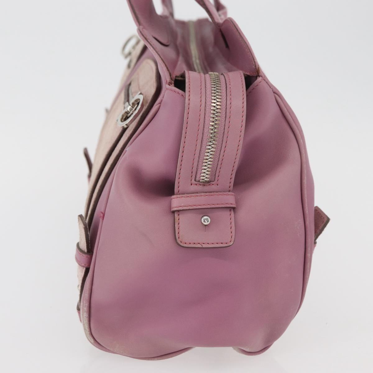 Salvatore Ferragamo Gancini Tote Bag Leather Pink Silver Auth BAZ427