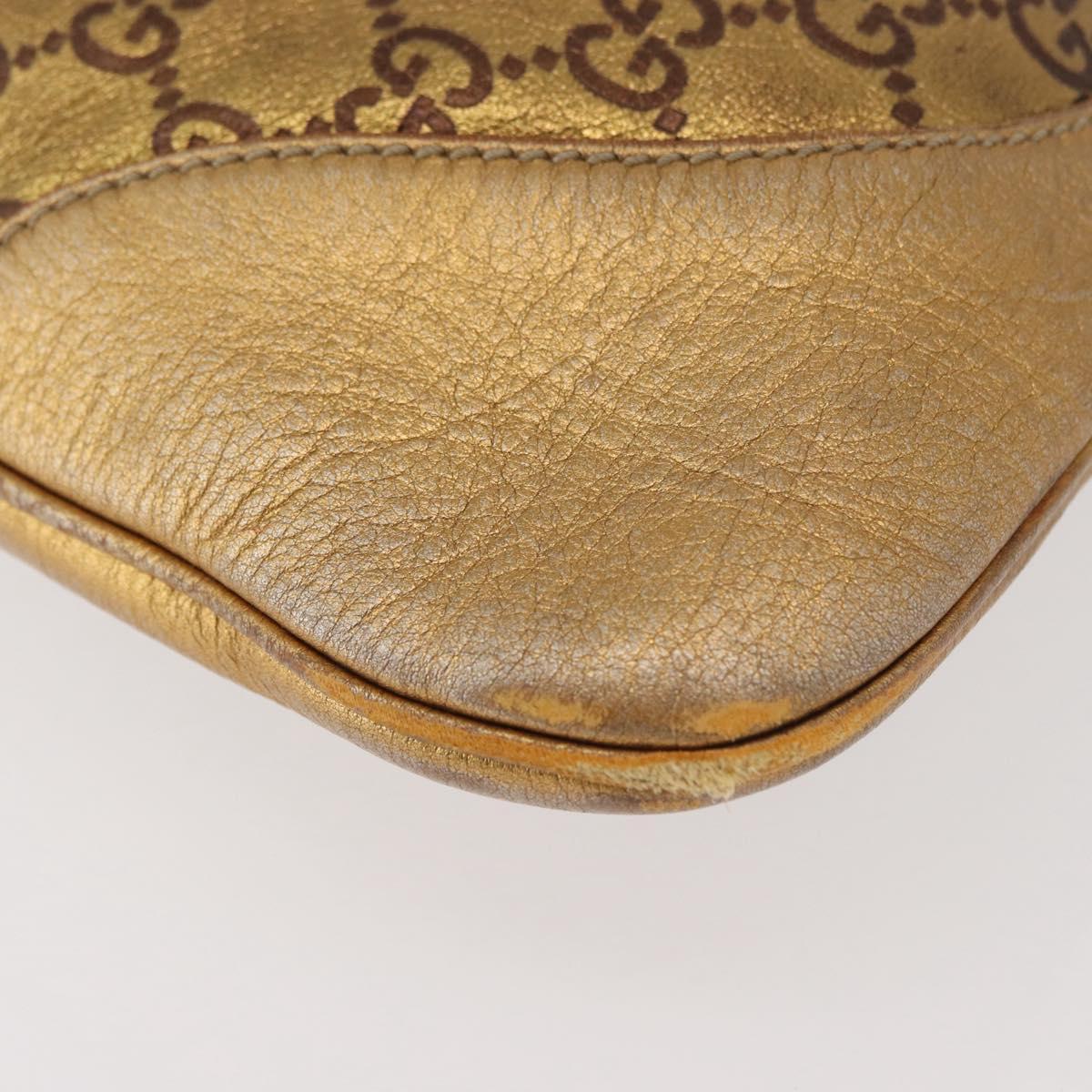 GUCCI GG Canvas Guccissima Sherry Line Bag Leather Gold 153029 Auth BAZ429