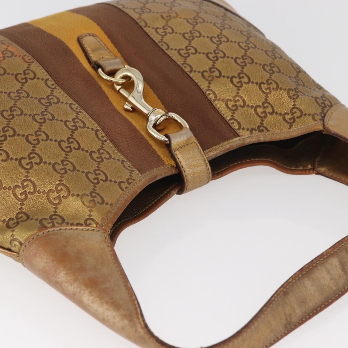 GUCCI GG Canvas Guccissima Sherry Line Bag Leather Gold 153029 Auth BAZ429