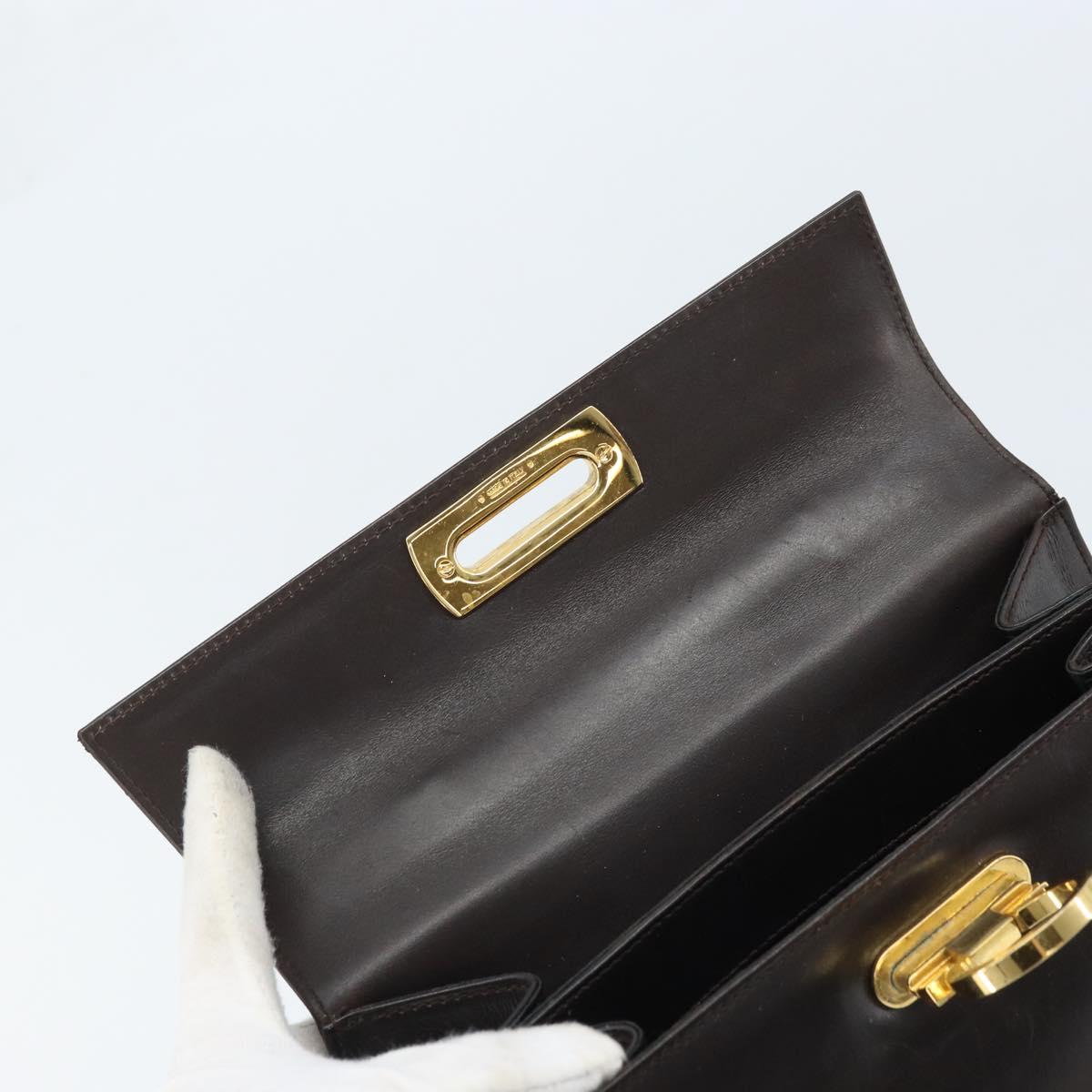 Salvatore Ferragamo Gancini Hand Bag Leather 2way Dark Brown Gold Auth BAZ434
