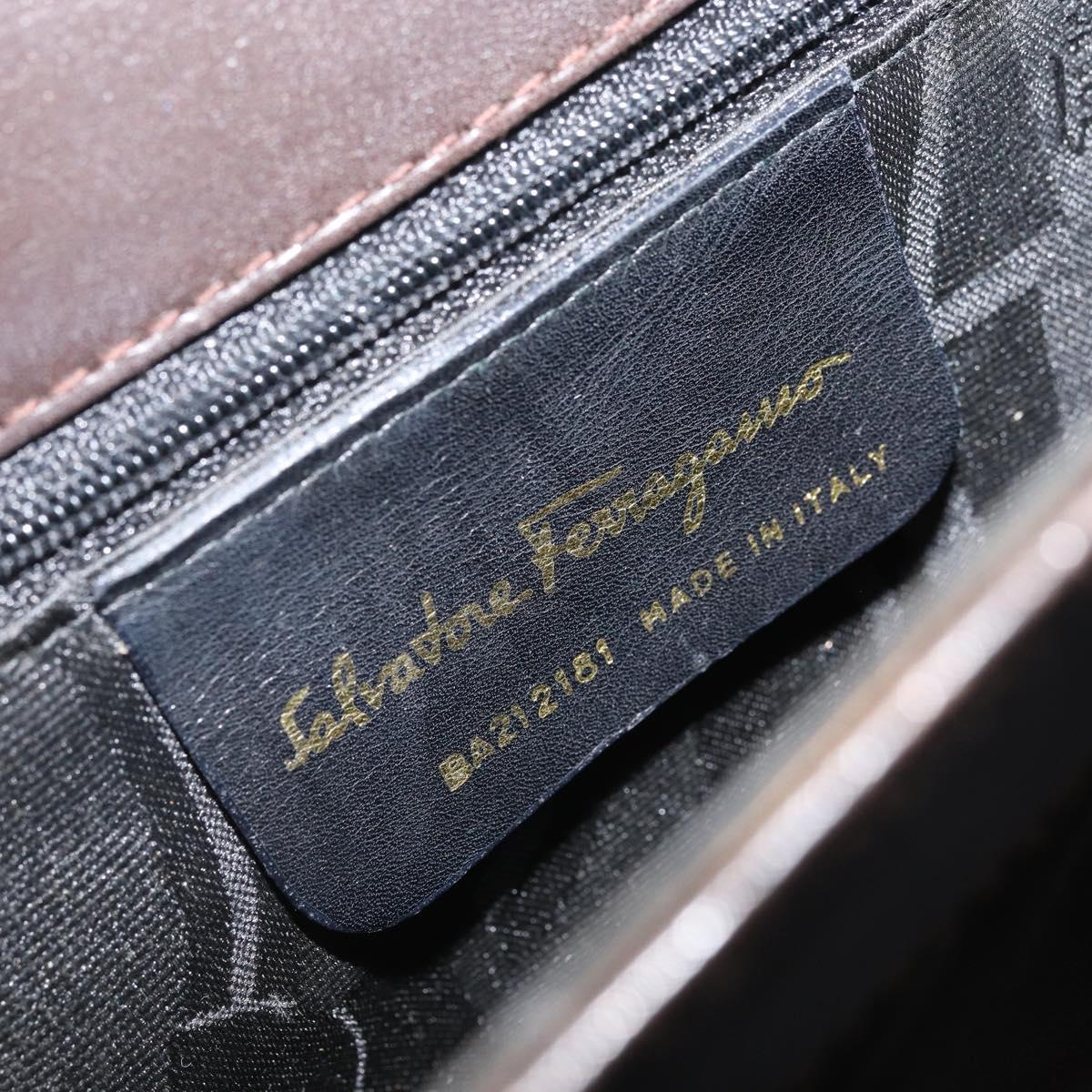 Salvatore Ferragamo Gancini Hand Bag Leather 2way Dark Brown Gold Auth BAZ434