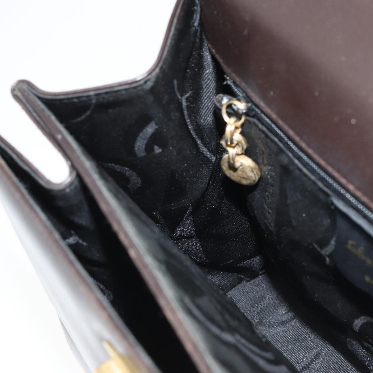 Salvatore Ferragamo Gancini Hand Bag Leather 2way Dark Brown Gold Auth BAZ434