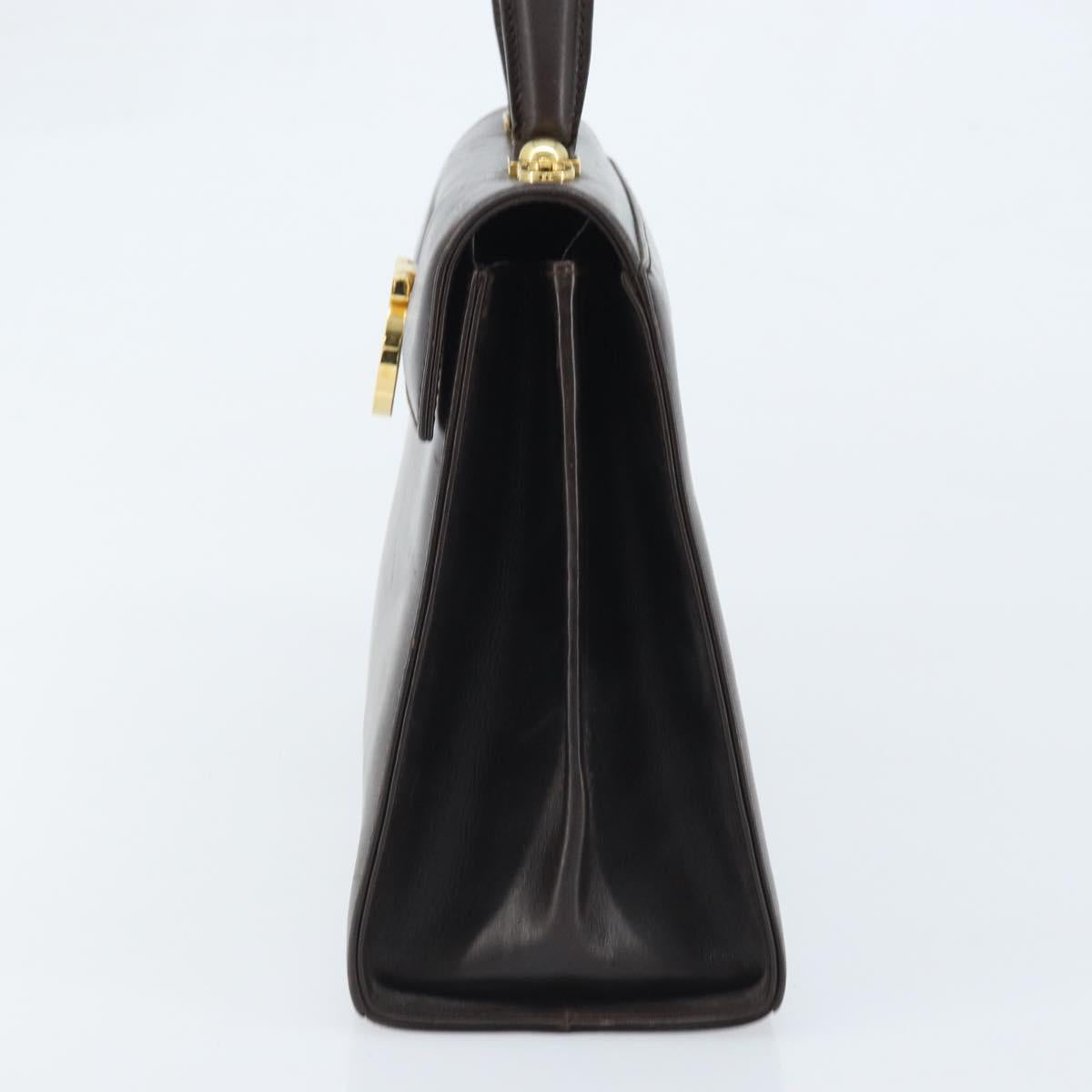 Salvatore Ferragamo Gancini Hand Bag Leather 2way Dark Brown Gold Auth BAZ434