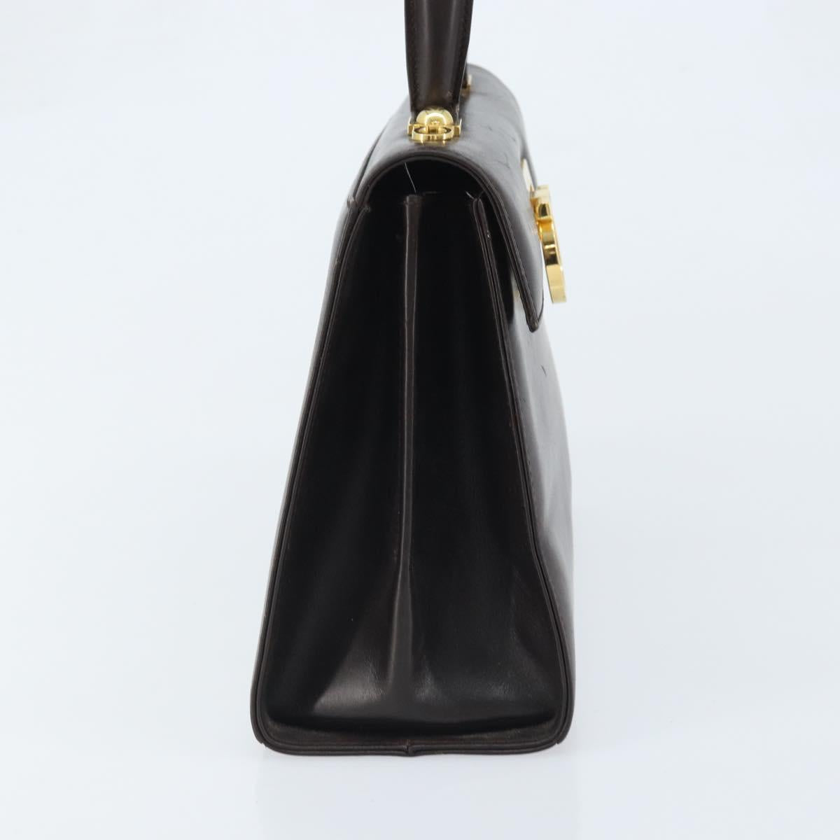 Salvatore Ferragamo Gancini Hand Bag Leather 2way Dark Brown Gold Auth BAZ434