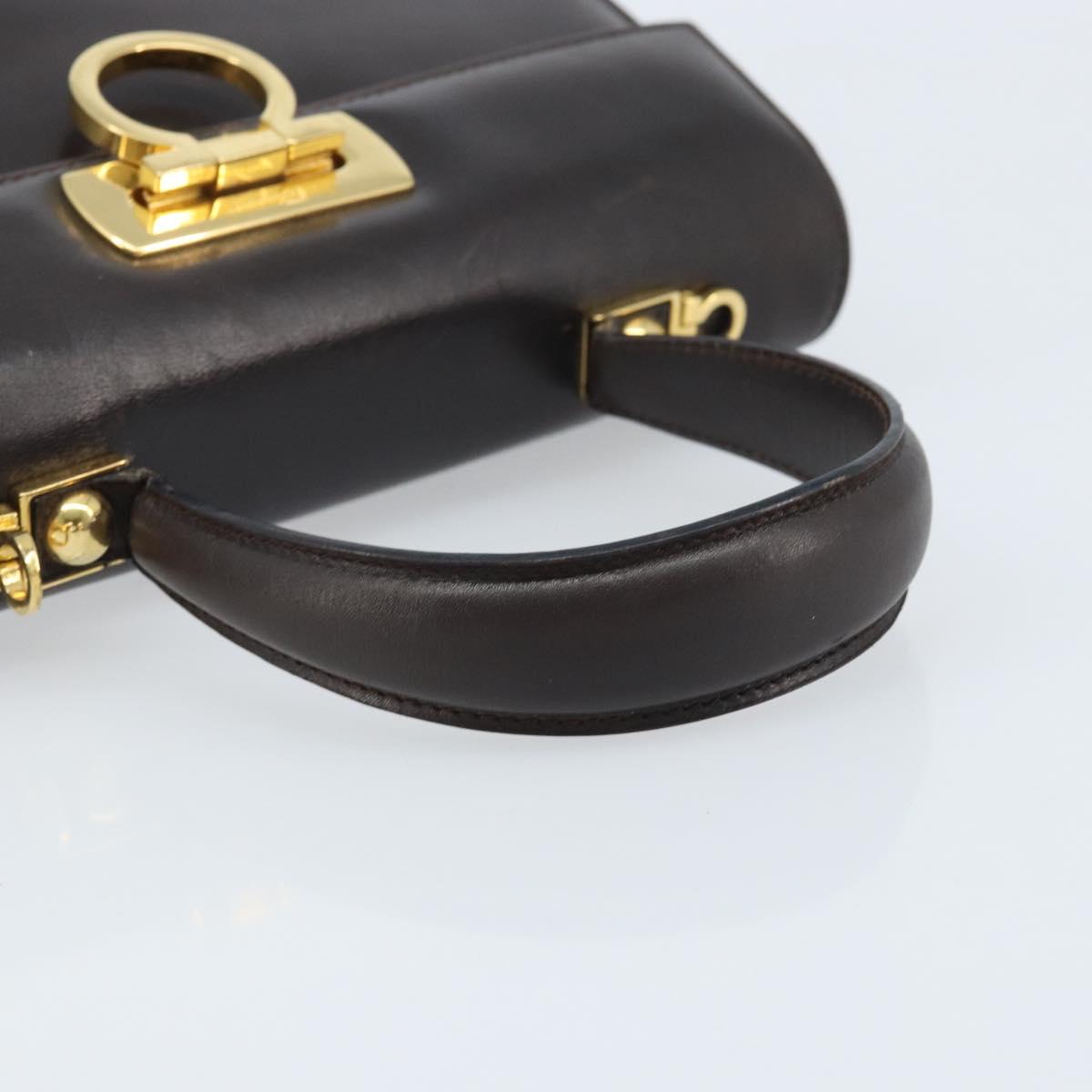 Salvatore Ferragamo Gancini Hand Bag Leather 2way Dark Brown Gold Auth BAZ434