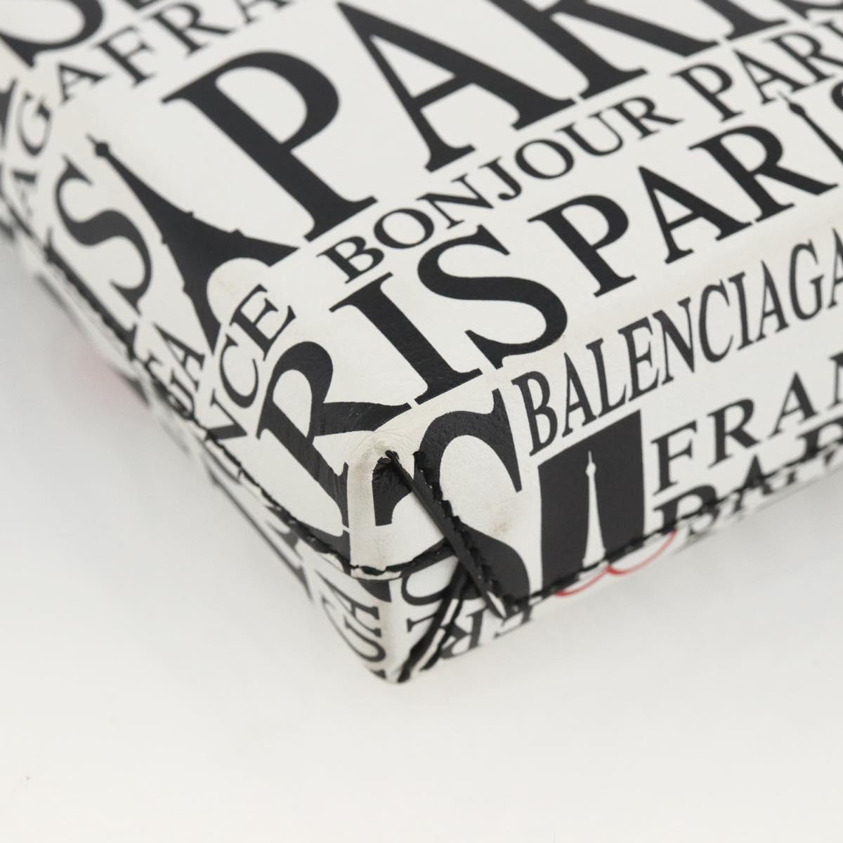 BALENCIAGA Shopping Phone Holder Shoulder Bag Leather White 593826 Auth BAZ443A