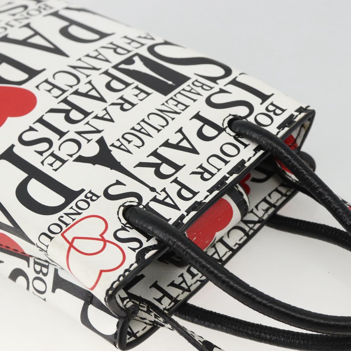 BALENCIAGA Shopping Phone Holder Shoulder Bag Leather White 593826 Auth BAZ443A