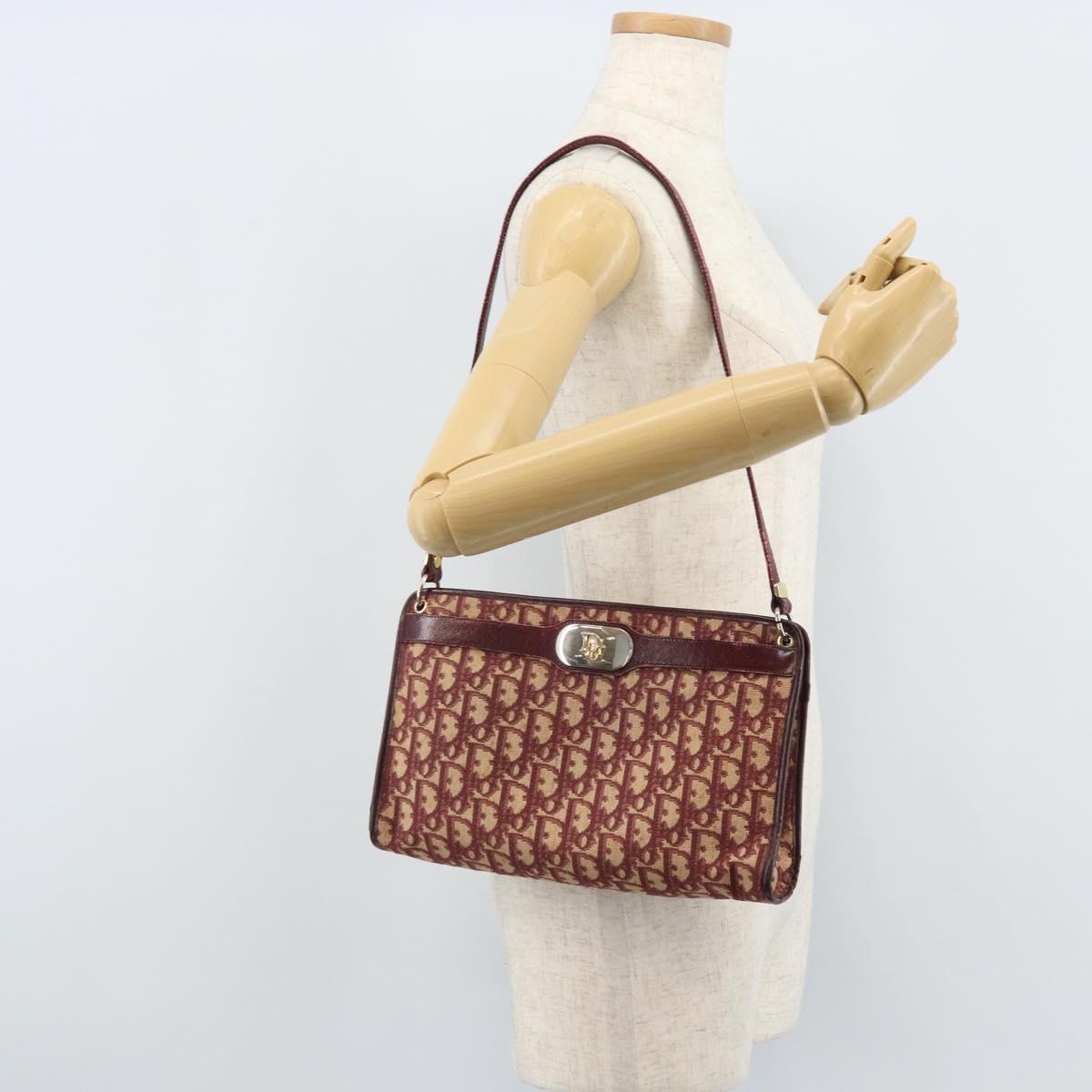 Christian Dior Trotter Canvas Shoulder Bag Red Gold Auth BAZ444