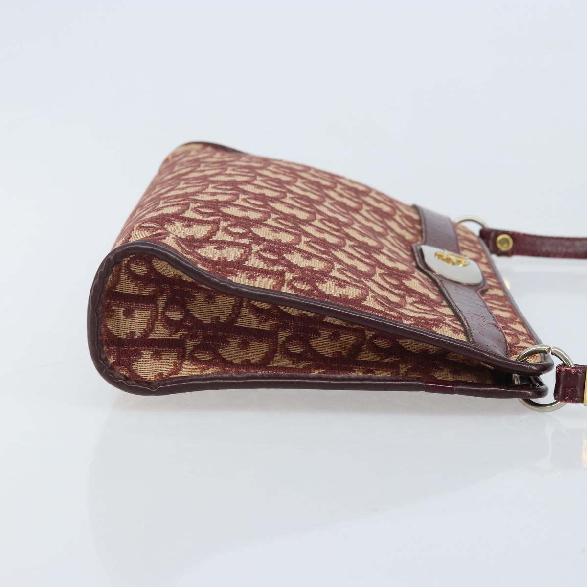 Christian Dior Trotter Canvas Shoulder Bag Red Gold Auth BAZ444