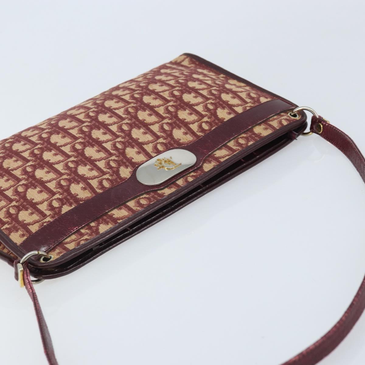 Christian Dior Trotter Canvas Shoulder Bag Red Gold Auth BAZ444