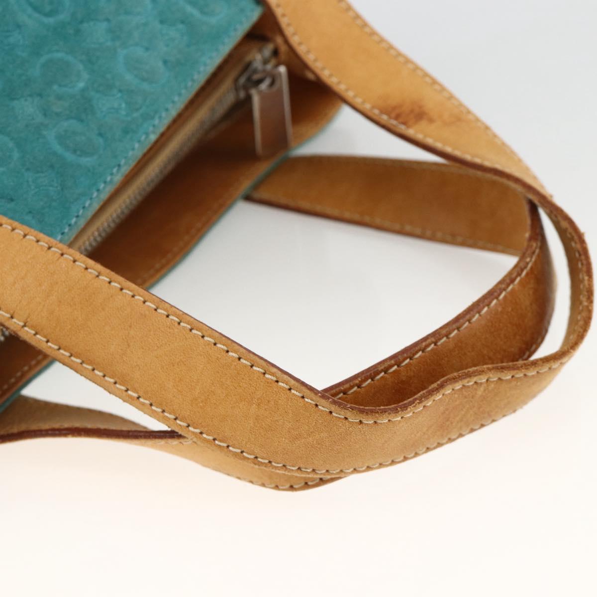CELINE C Macadam Canvas Hand Bag Suede Turquoise Blue Silver Auth BAZ446