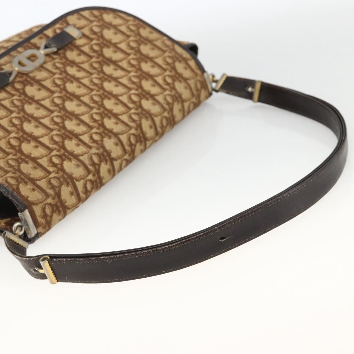 Christian Dior Trotter Canvas Shoulder Bag Beige Gold Auth BAZ447