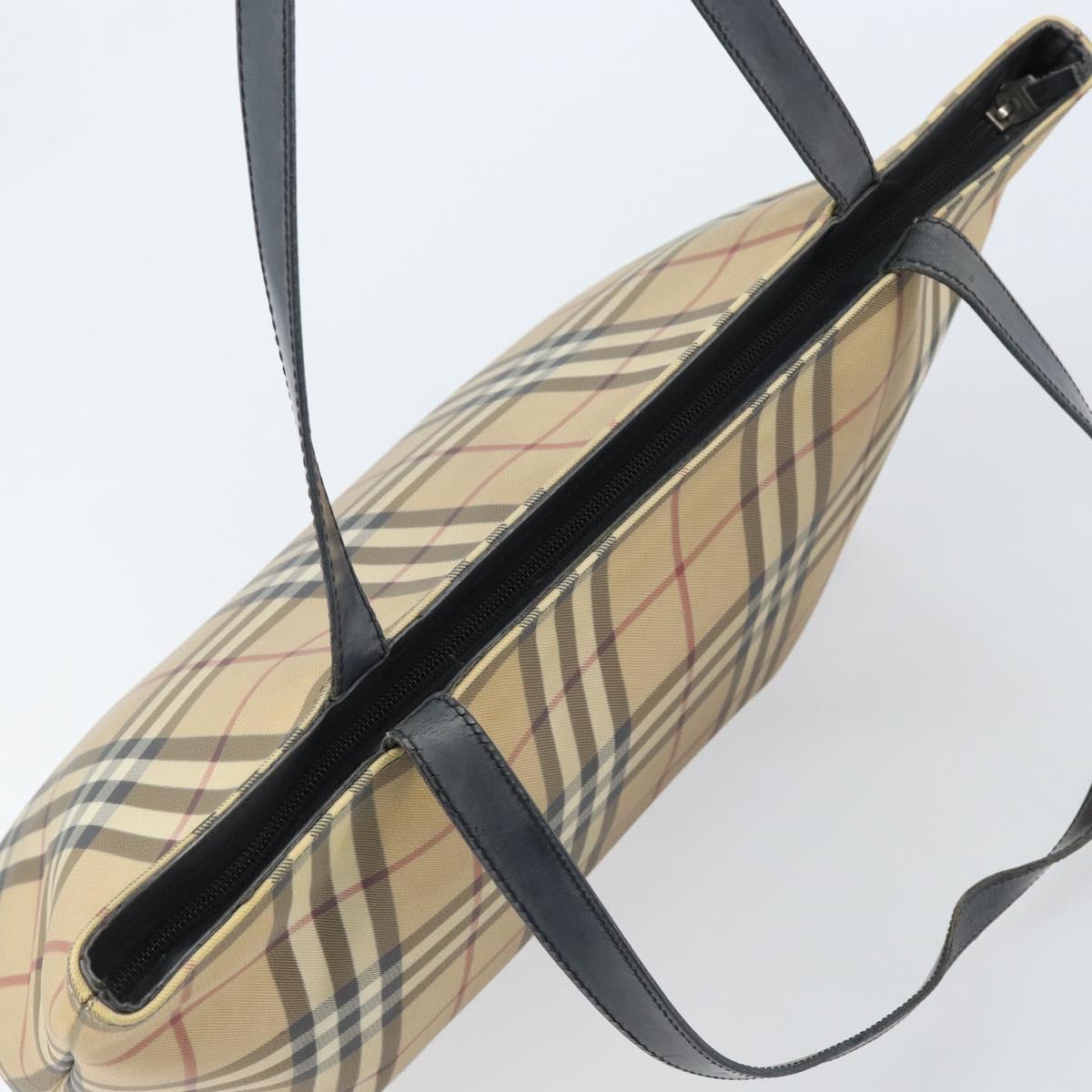 BURBERRY Nova Check Tote Bag PVC Leather Beige Silver Auth BAZ452