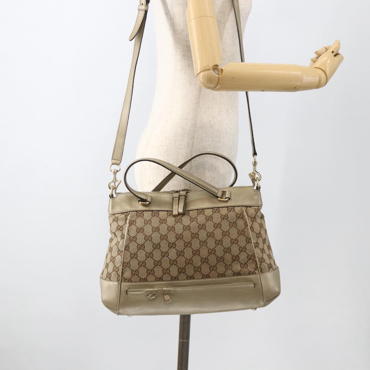 GUCCI GG Canvas Pretty Hand Bag 2way Beige Gold 269894 Auth BAZ454