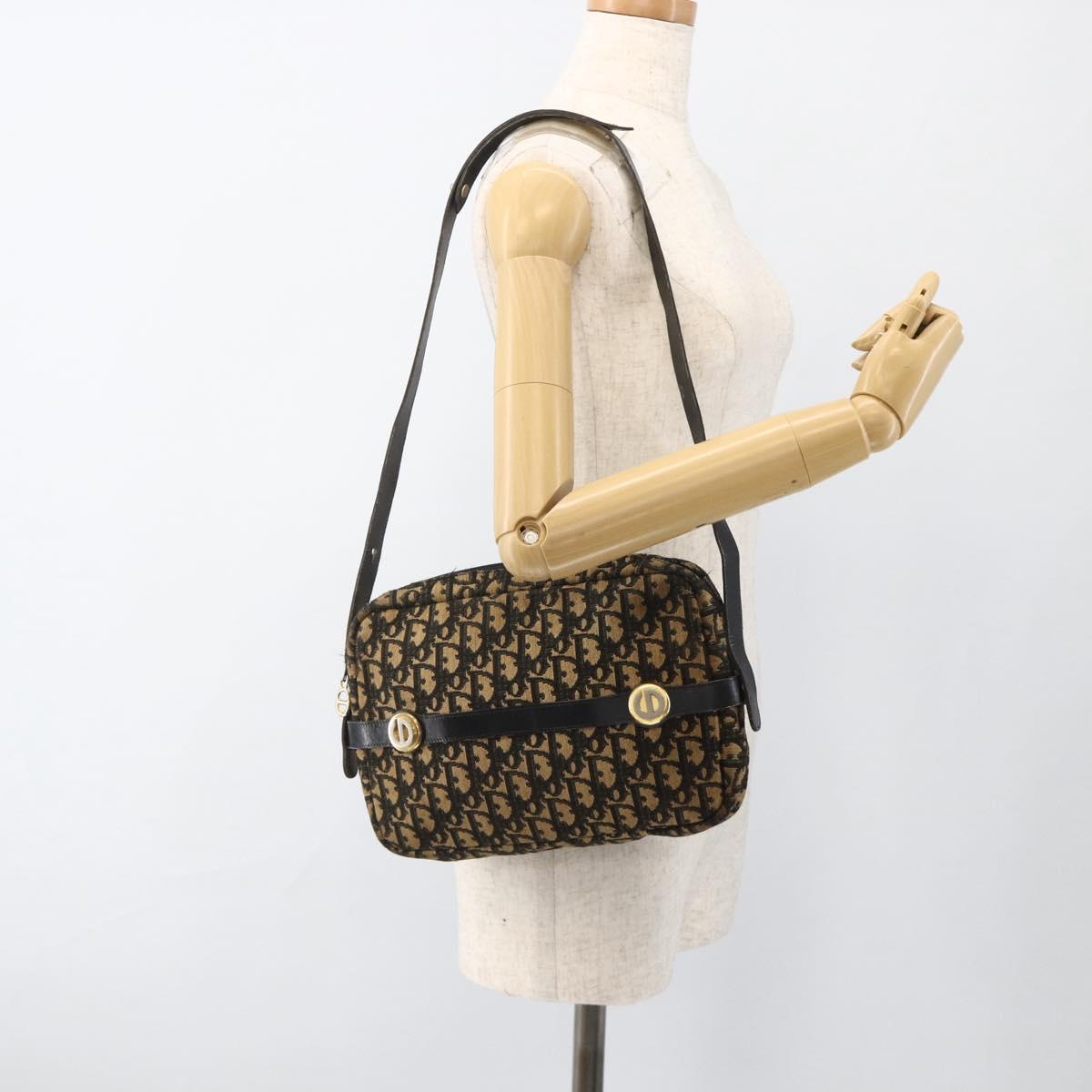 Christian Dior Trotter Canvas Shoulder Bag Navy Gold Auth BAZ455