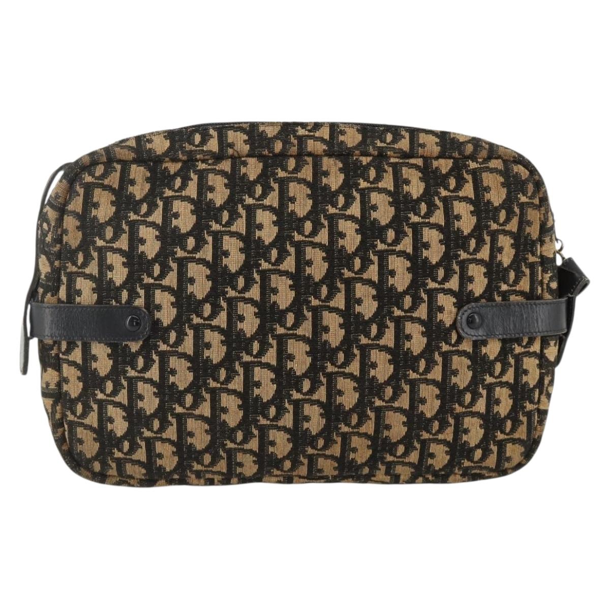Christian Dior Trotter Canvas Shoulder Bag Navy Gold Auth BAZ455