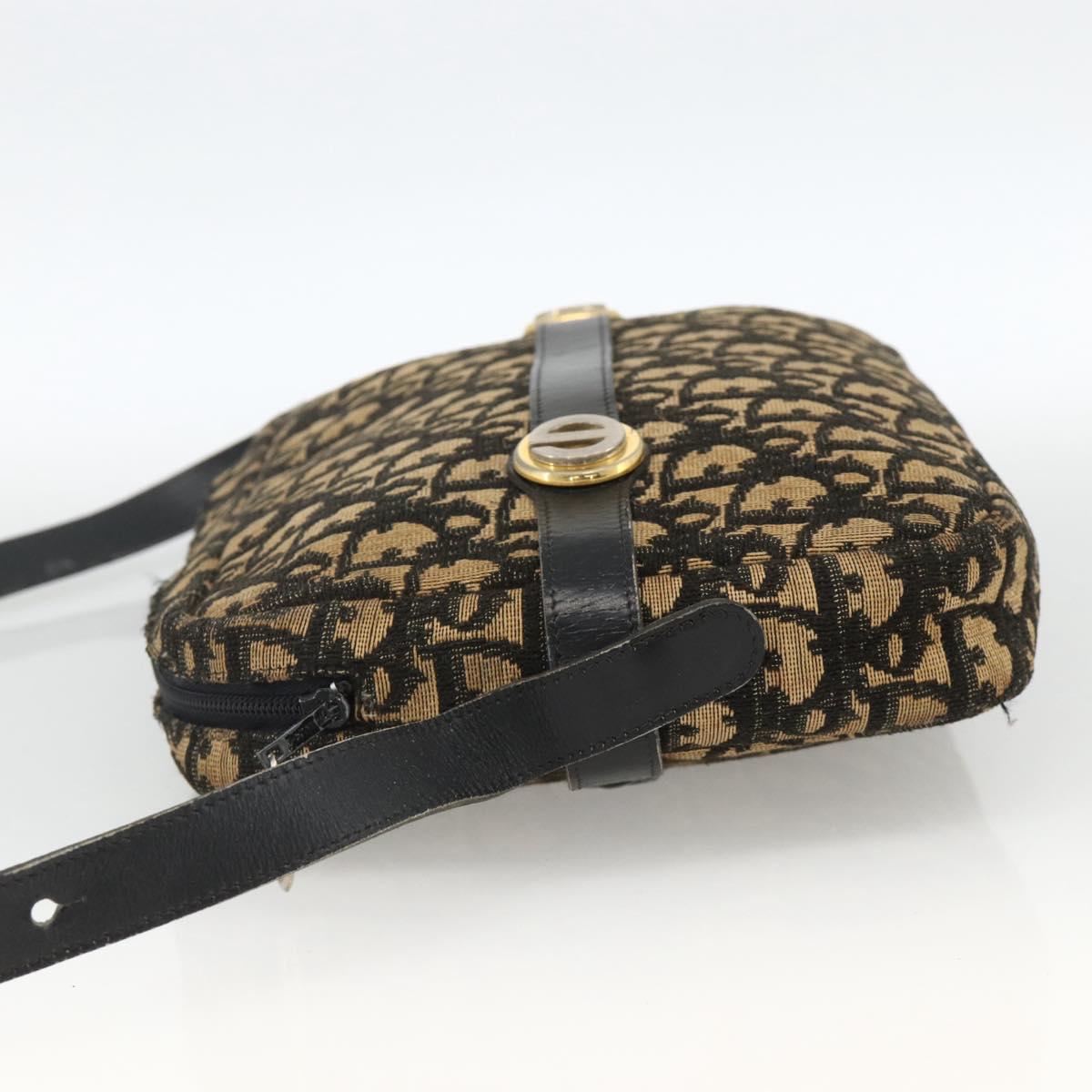 Christian Dior Trotter Canvas Shoulder Bag Navy Gold Auth BAZ455