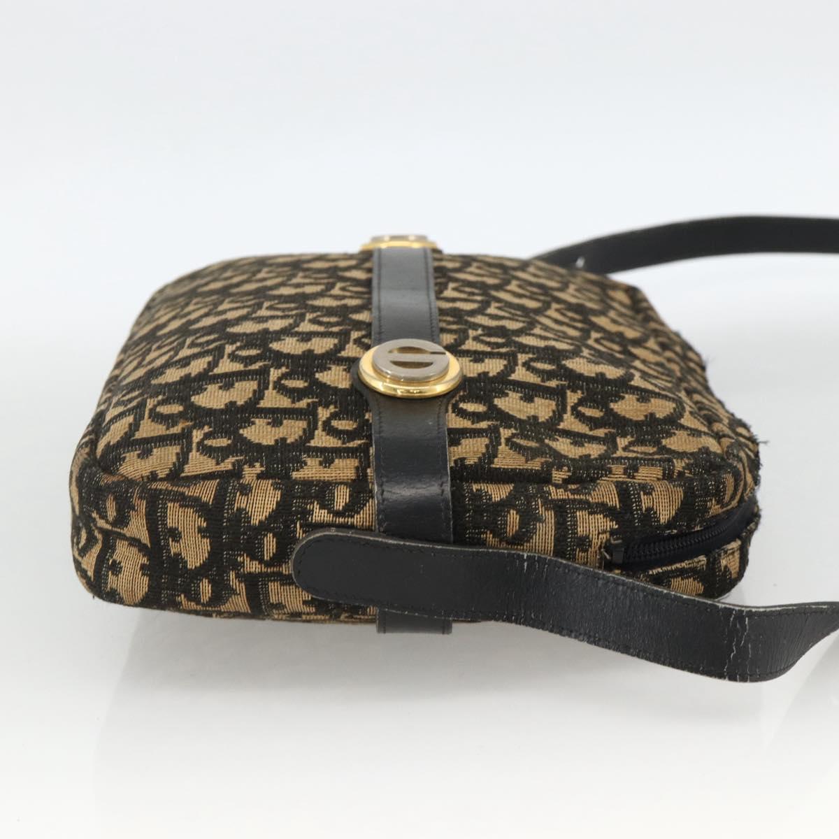 Christian Dior Trotter Canvas Shoulder Bag Navy Gold Auth BAZ455