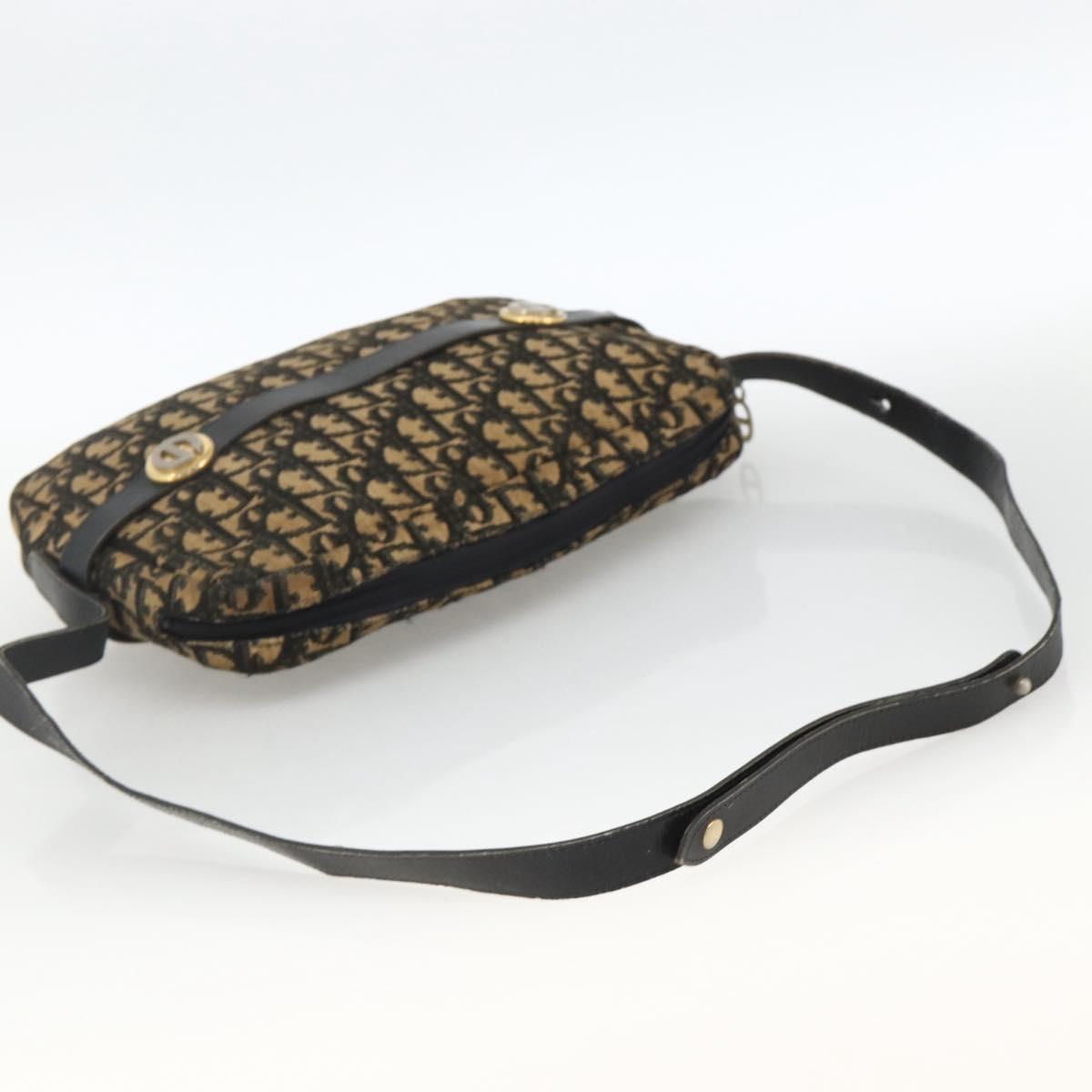 Christian Dior Trotter Canvas Shoulder Bag Navy Gold Auth BAZ455