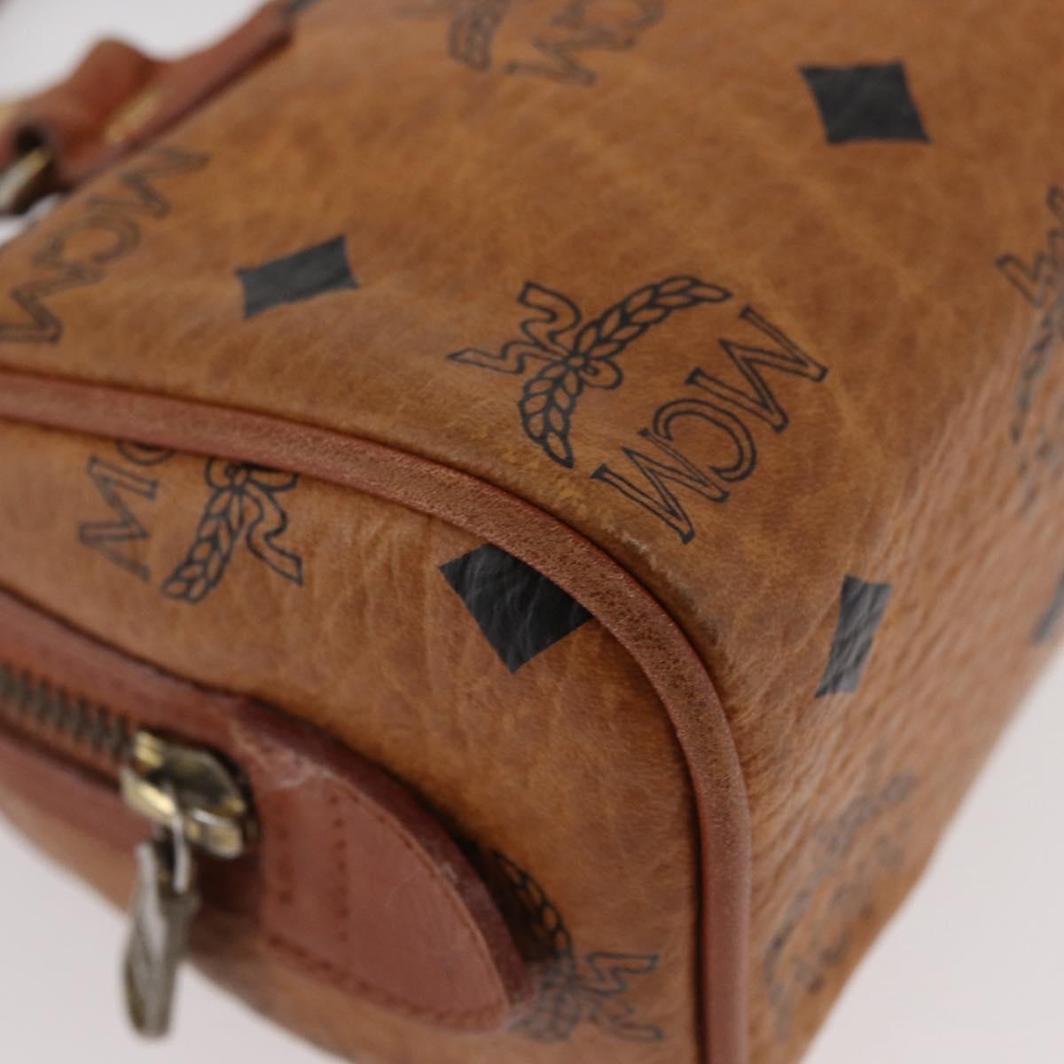 MCM Vicetos Mini Logogram Boston Bag PVC Leather 2way Brown Gold Auth BAZ463