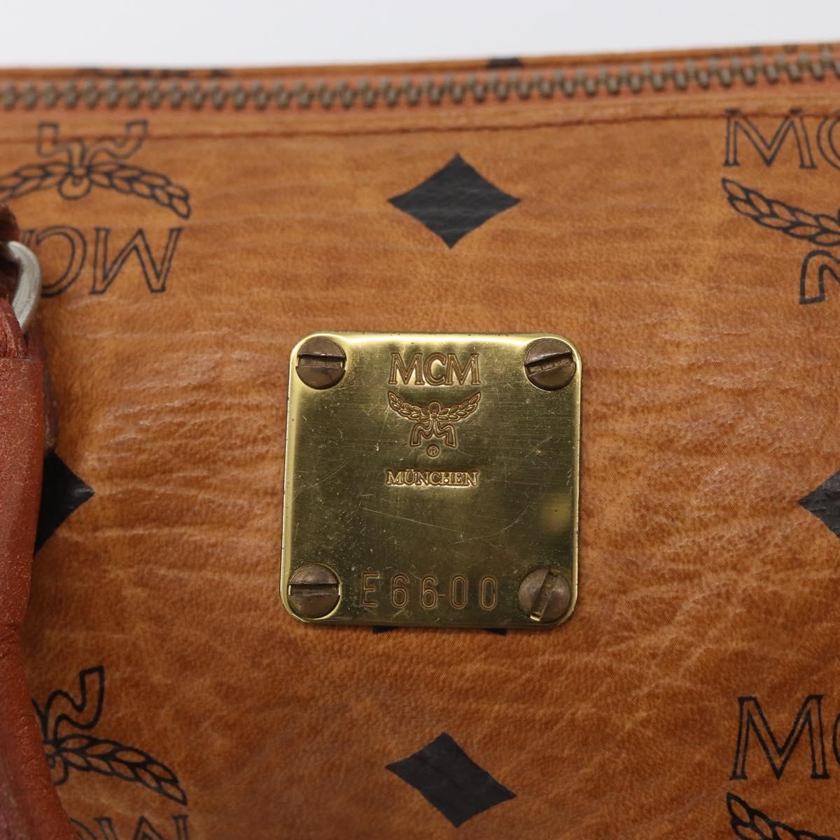 MCM Vicetos Mini Logogram Boston Bag PVC Leather 2way Brown Gold Auth BAZ463