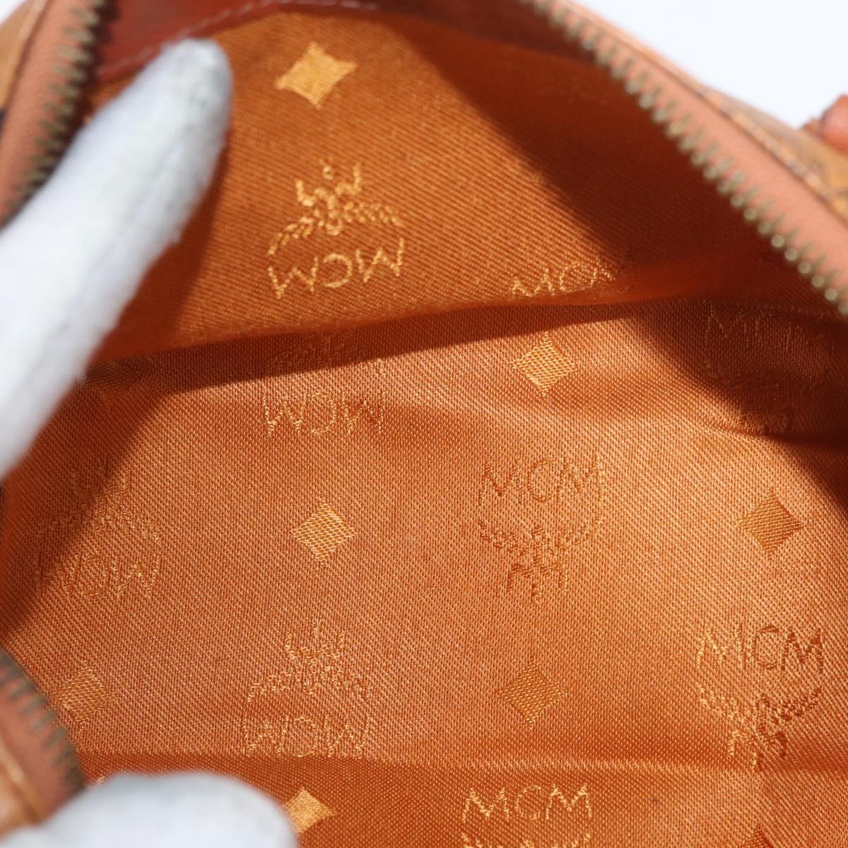 MCM Vicetos Mini Logogram Boston Bag PVC Leather 2way Brown Gold Auth BAZ463