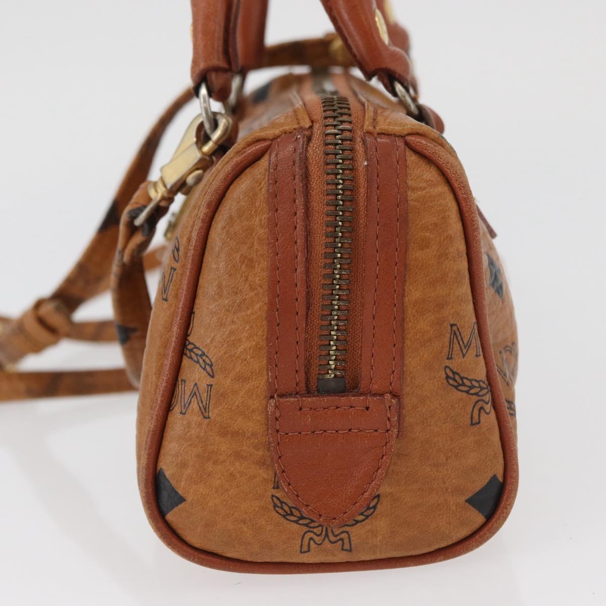 MCM Vicetos Mini Logogram Boston Bag PVC Leather 2way Brown Gold Auth BAZ463