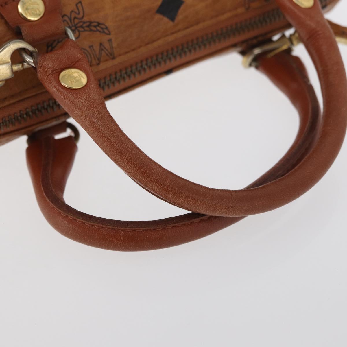 MCM Vicetos Mini Logogram Boston Bag PVC Leather 2way Brown Gold Auth BAZ463