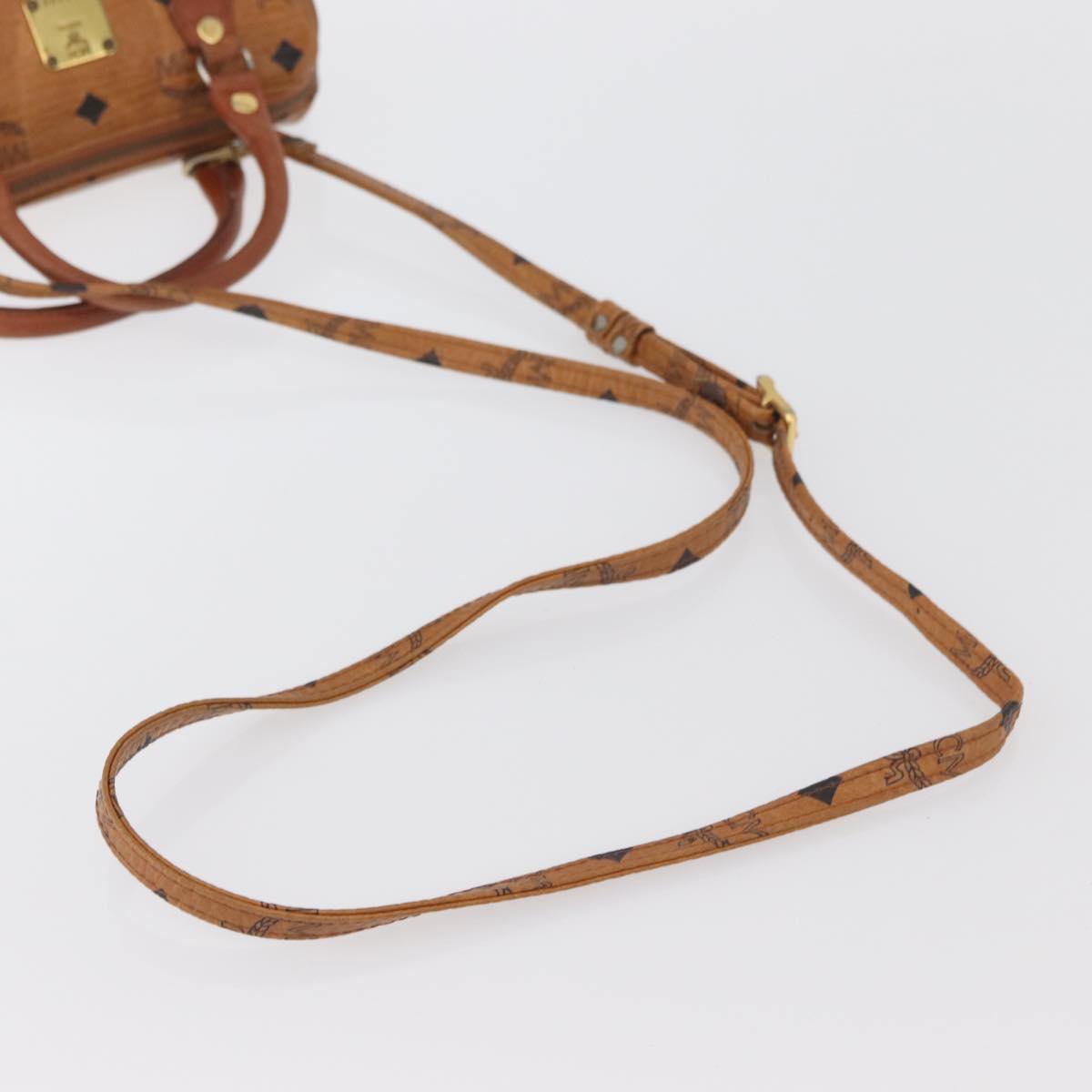 MCM Vicetos Mini Logogram Boston Bag PVC Leather 2way Brown Gold Auth BAZ463