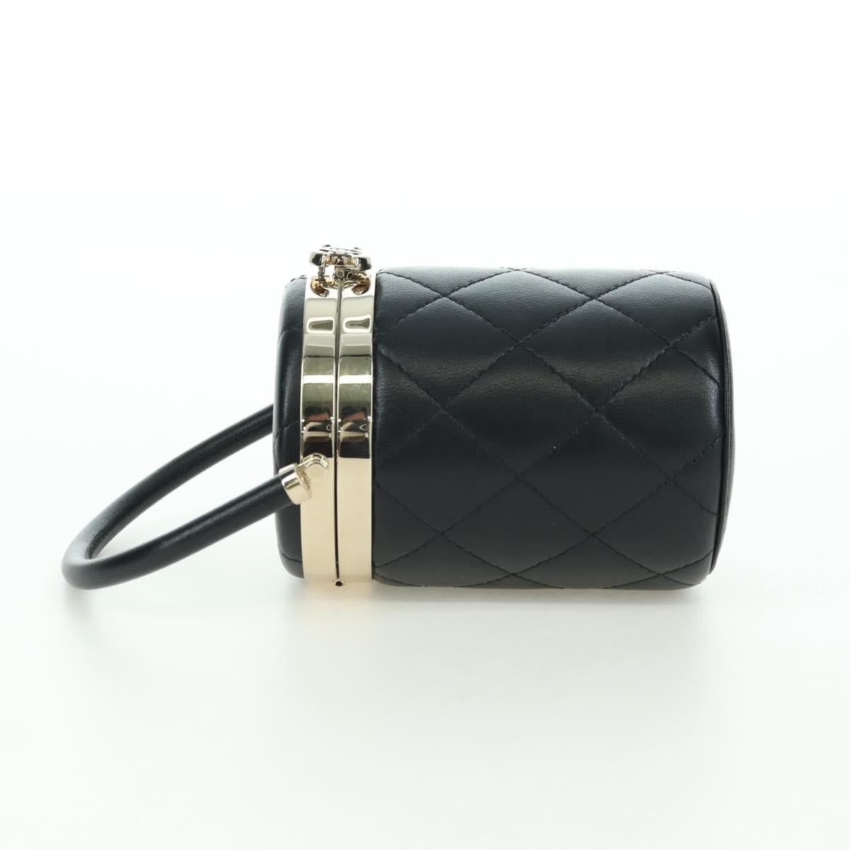 CHANEL Matelasse Vanity Hand Bag Lamb Skin Black Gold CC Auth BAZ464SAM