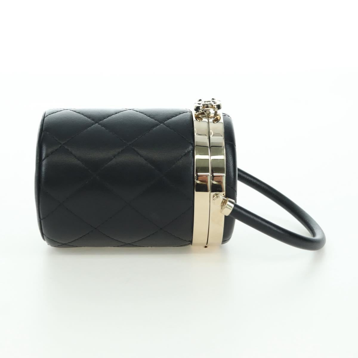 CHANEL Matelasse Vanity Hand Bag Lamb Skin Black Gold CC Auth BAZ464SAM