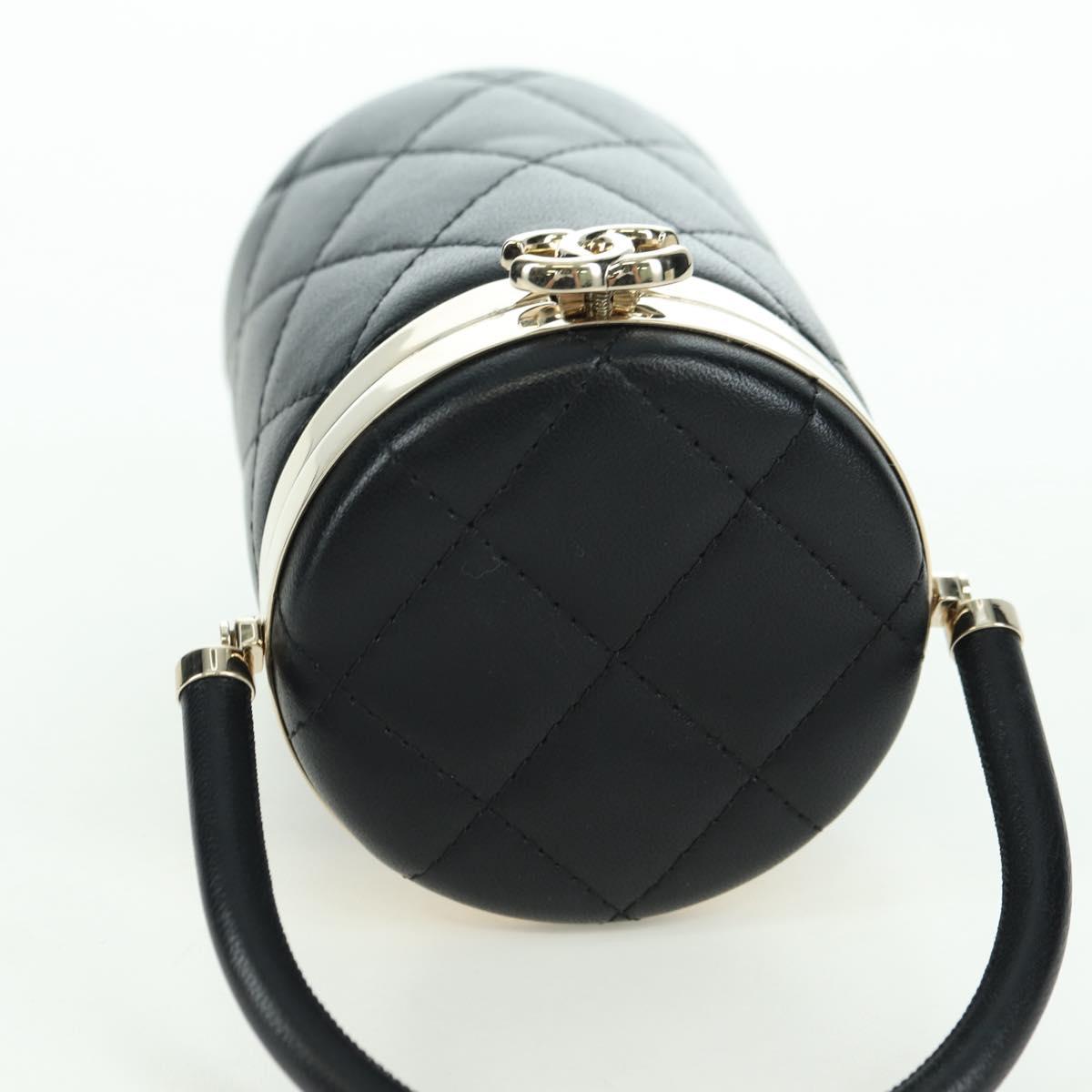 CHANEL Matelasse Vanity Hand Bag Lamb Skin Black Gold CC Auth BAZ464SAM