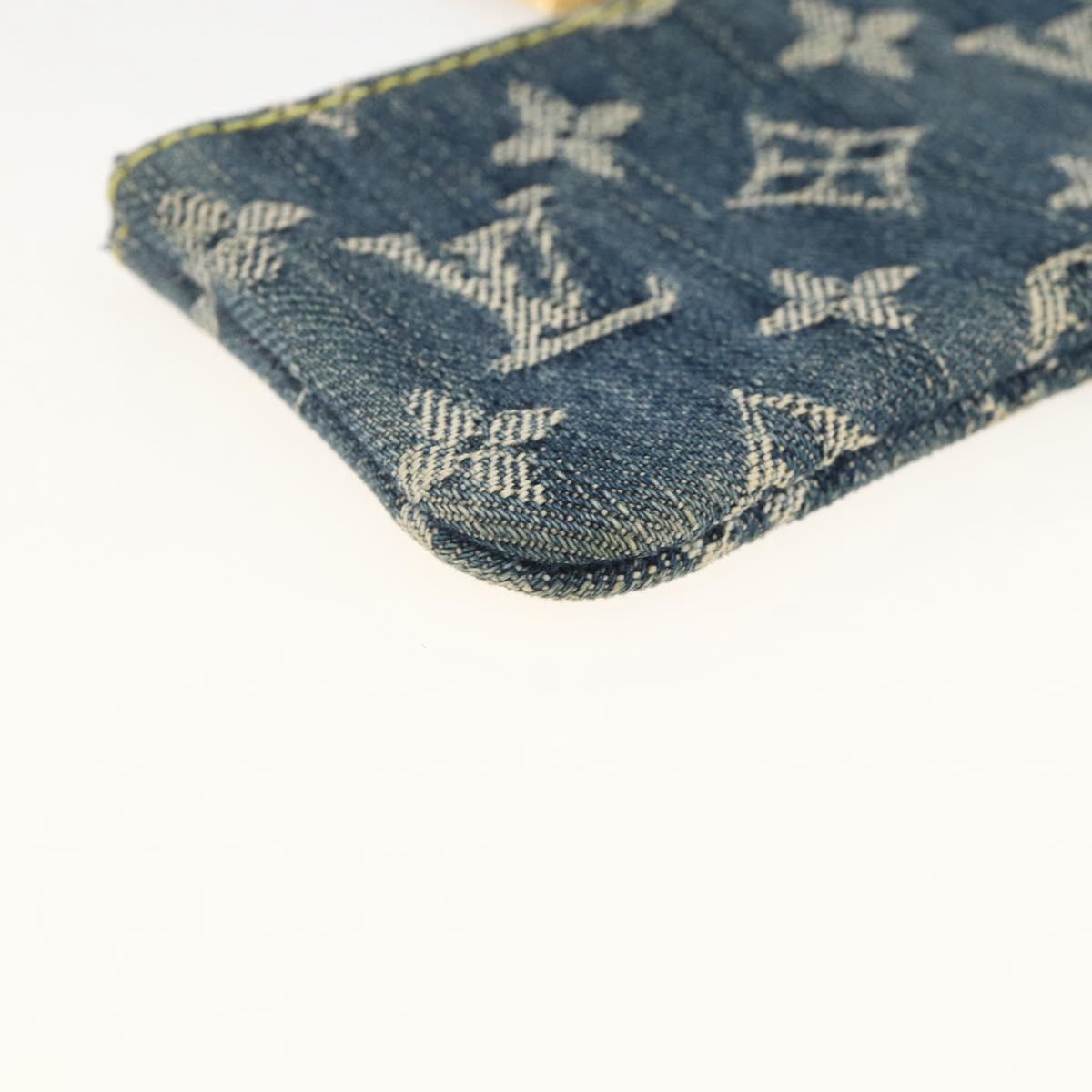 LOUIS VUITTON Monogram Denim Pochette Cles Coin Purse Blue M95343 Auth BAZ468A