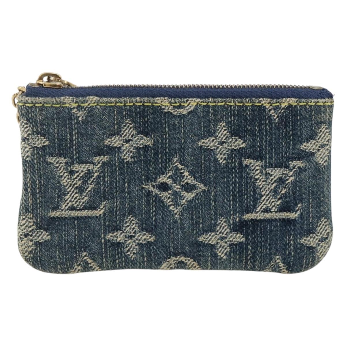 LOUIS VUITTON Monogram Denim Pochette Cles Coin Purse Blue M95343 Auth BAZ468A