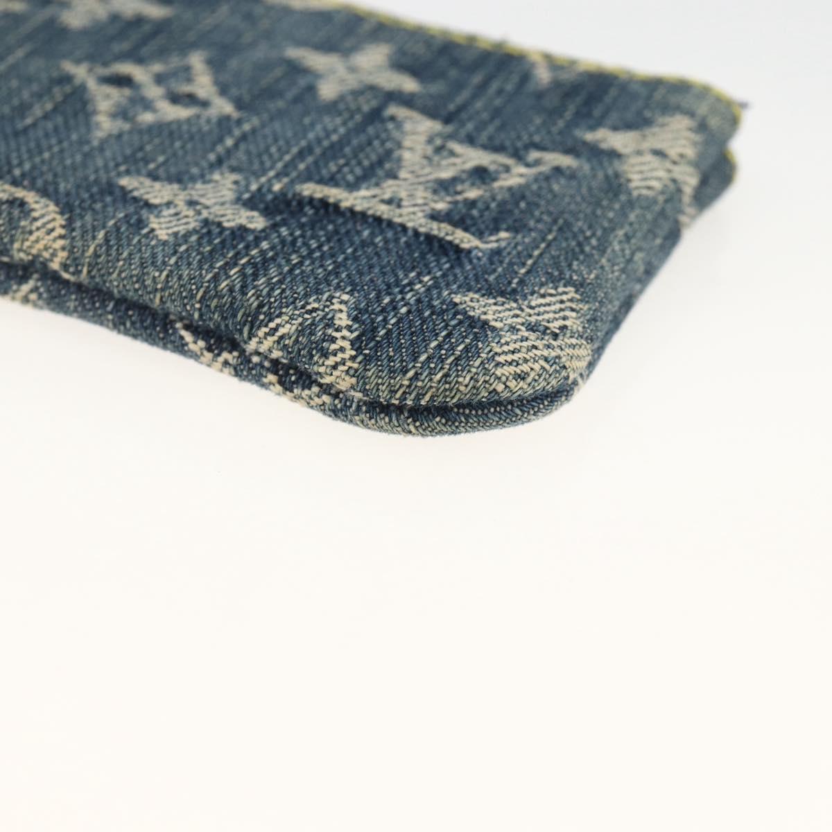 LOUIS VUITTON Monogram Denim Pochette Cles Coin Purse Blue M95343 Auth BAZ468A