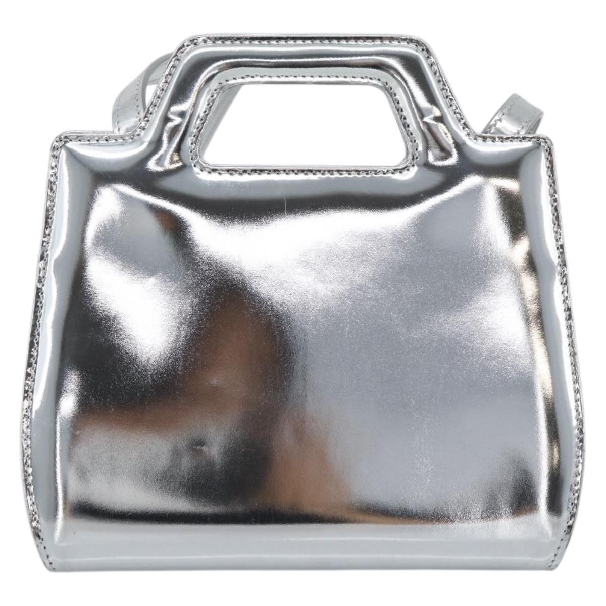Salvatore Ferragamo Gancini Wanda Bag Patent leather 2way Silver Auth BAZ481