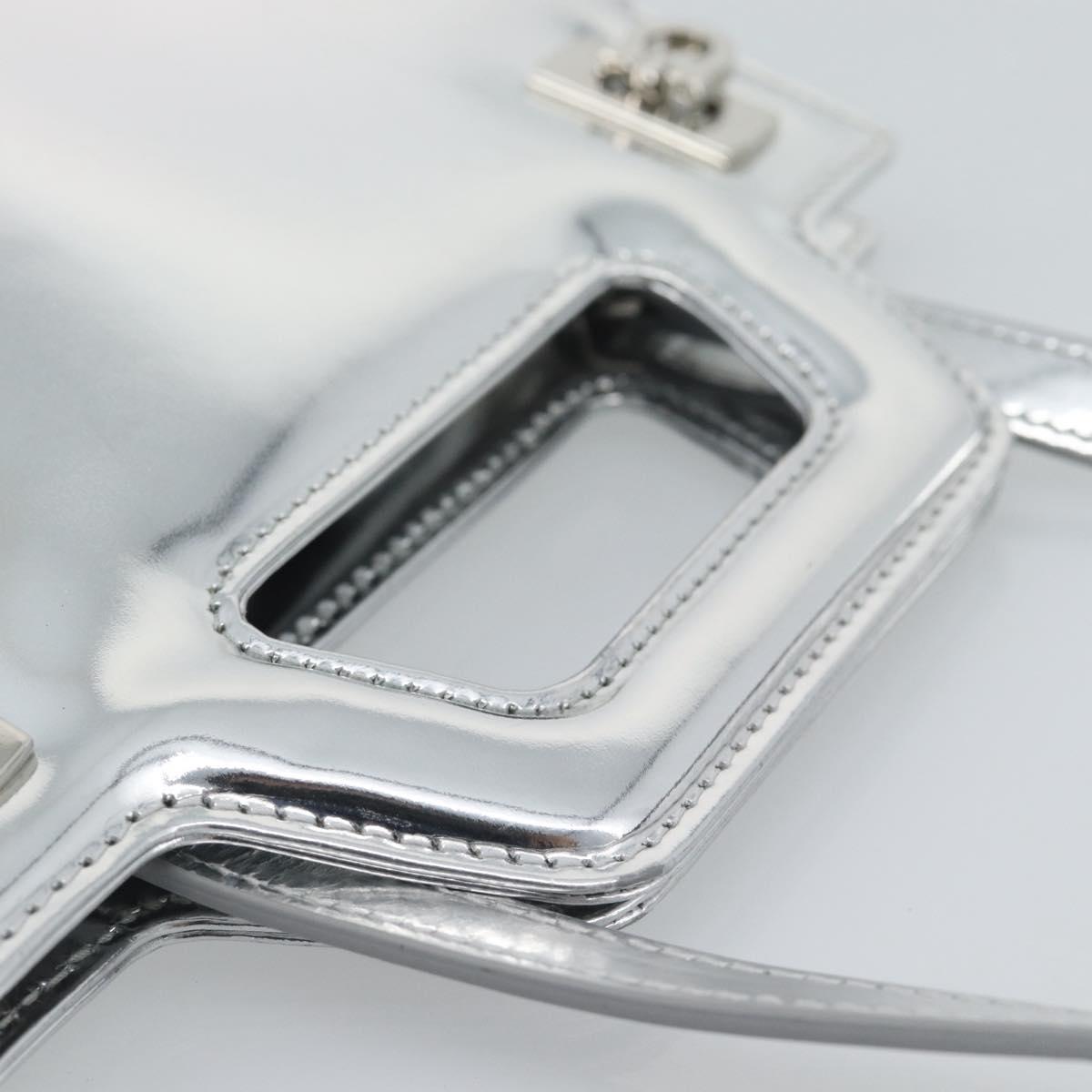 Salvatore Ferragamo Gancini Wanda Bag Patent leather 2way Silver Auth BAZ481