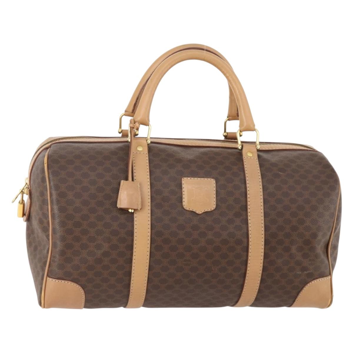 CELINE Macadam Canvas Boston Bag PVC Leather Brown Gold Auth BAZ495