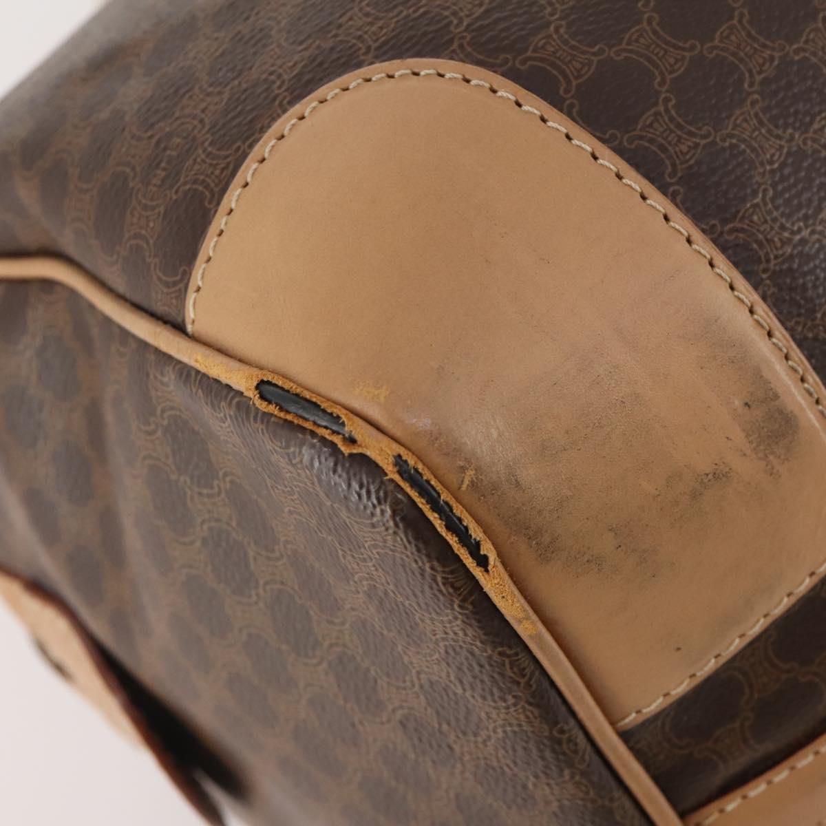 CELINE Macadam Canvas Boston Bag PVC Leather Brown Gold Auth BAZ495