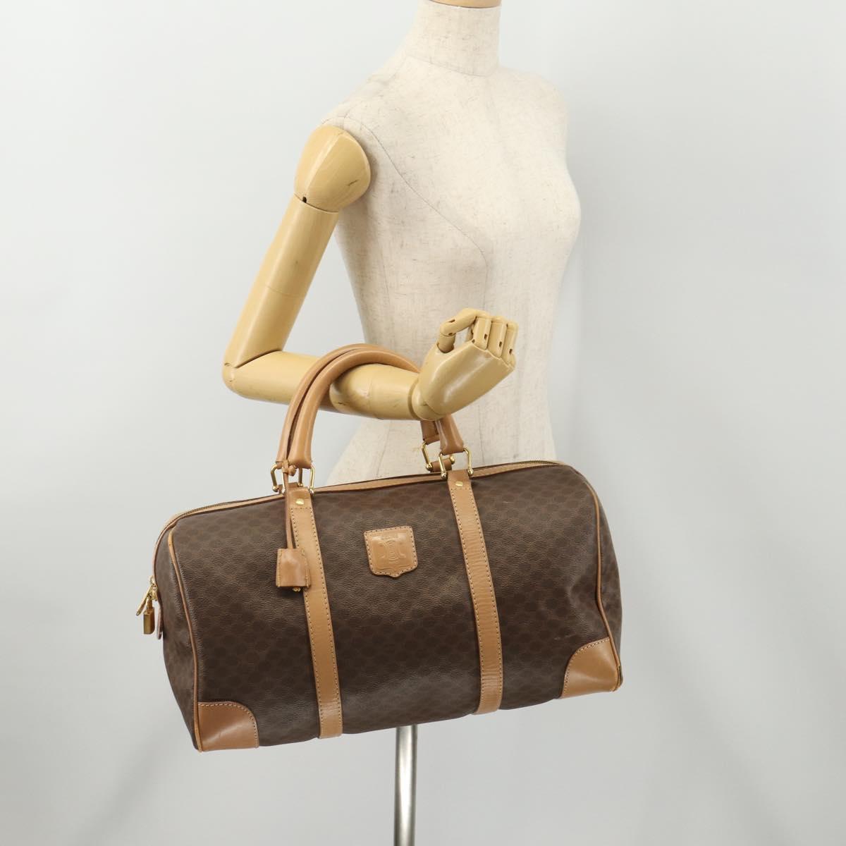 CELINE Macadam Canvas Boston Bag PVC Leather Brown Gold Auth BAZ495