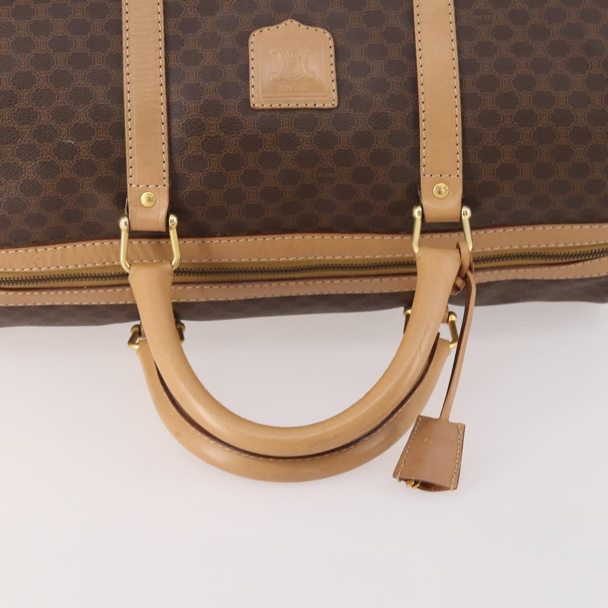 CELINE Macadam Canvas Boston Bag PVC Leather Brown Gold Auth BAZ495