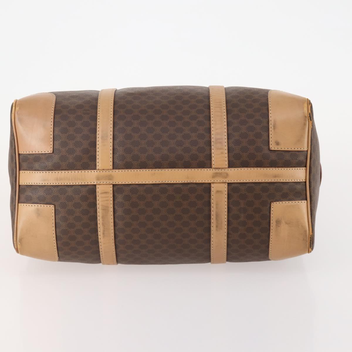 CELINE Macadam Canvas Boston Bag PVC Leather Brown Gold Auth BAZ495