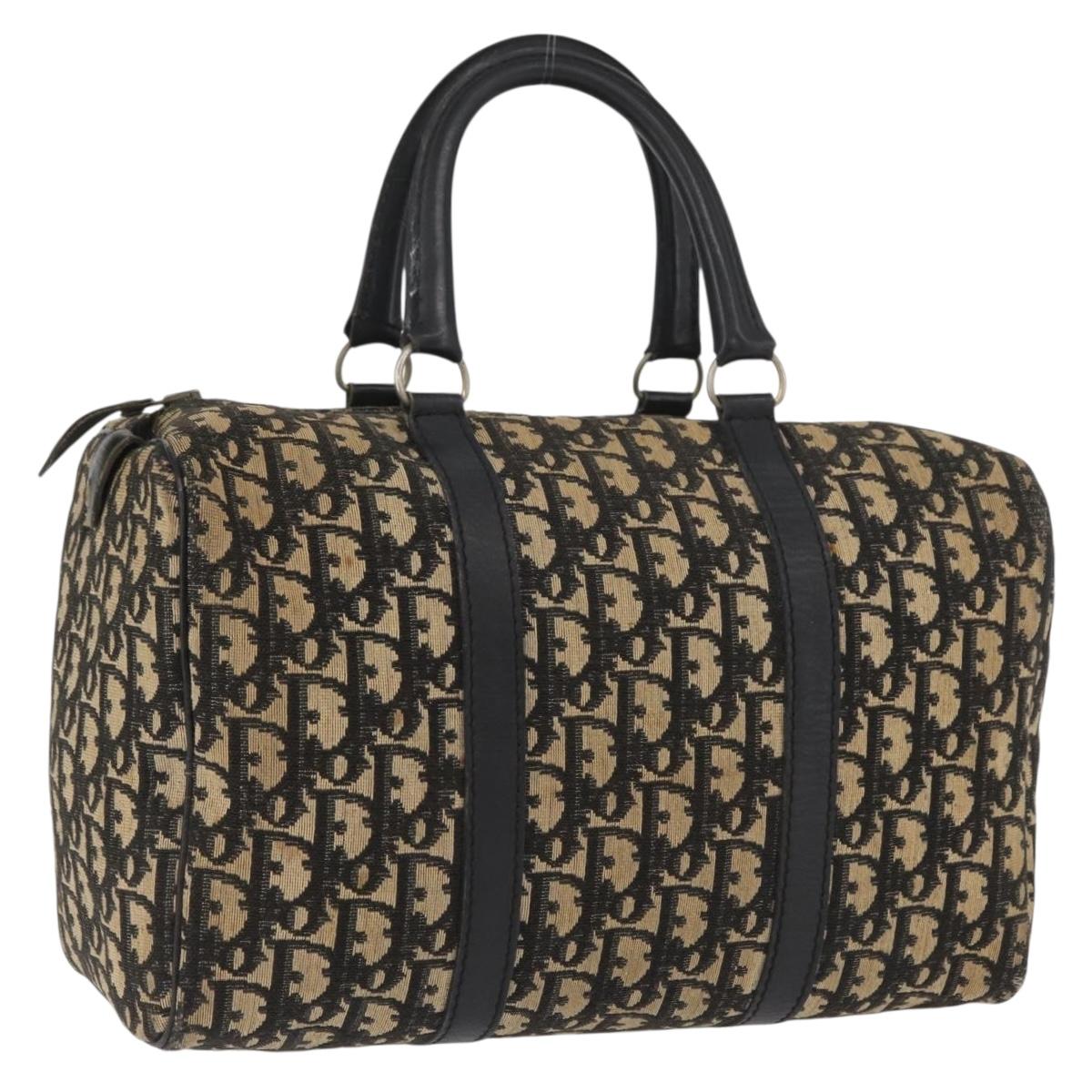 Christian Dior Trotter Canvas Boston Bag Black Silver Auth BAZ516