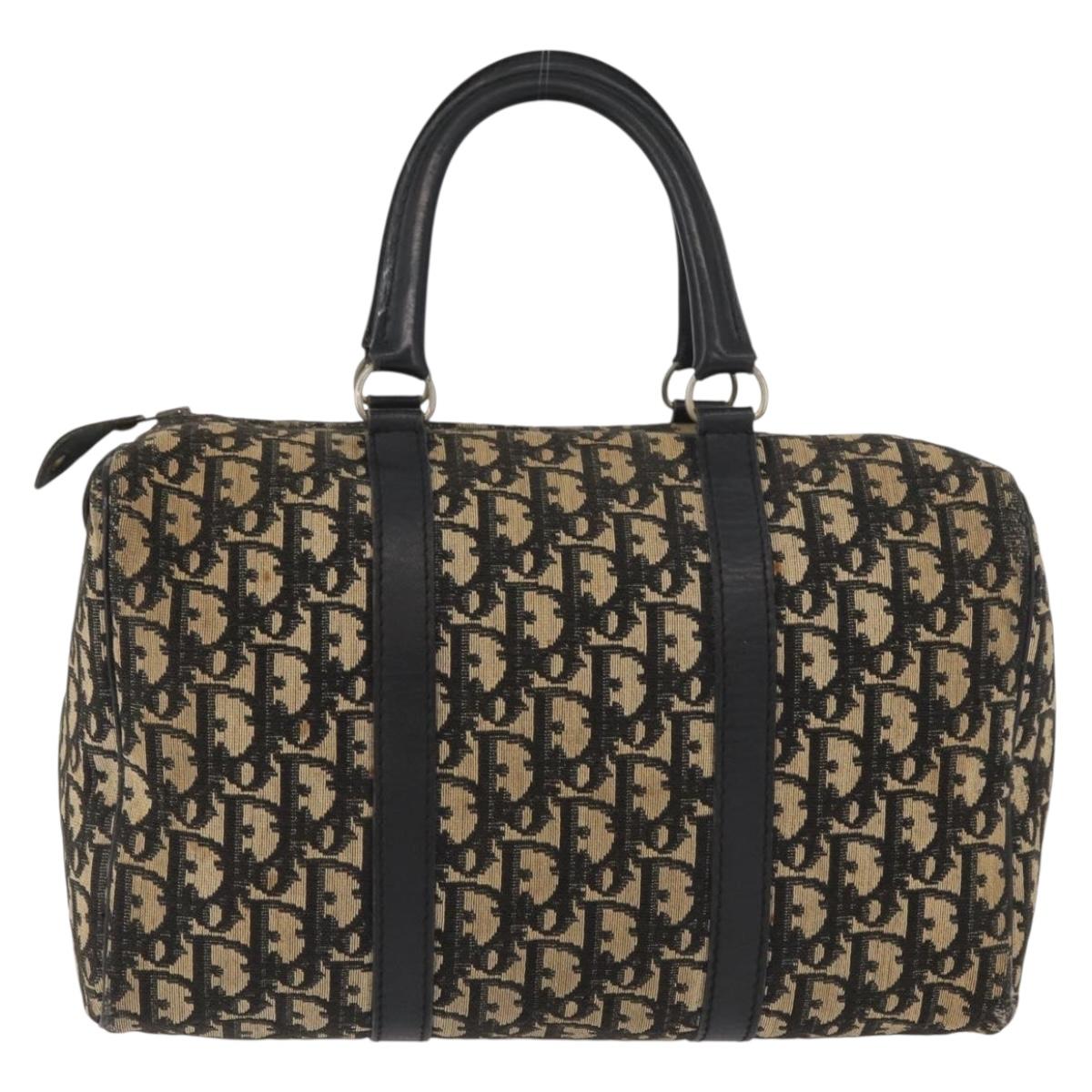 Christian Dior Trotter Canvas Boston Bag Black Silver Auth BAZ516