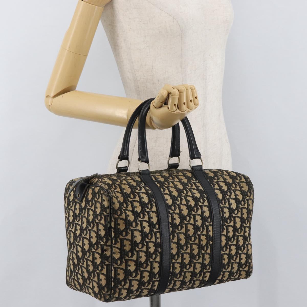 Christian Dior Trotter Canvas Boston Bag Black Silver Auth BAZ516