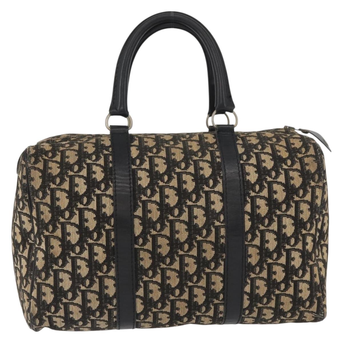 Christian Dior Trotter Canvas Boston Bag Black Silver Auth BAZ516